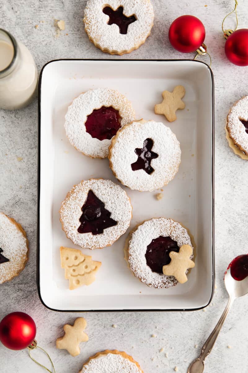 a tray of linzer cookies