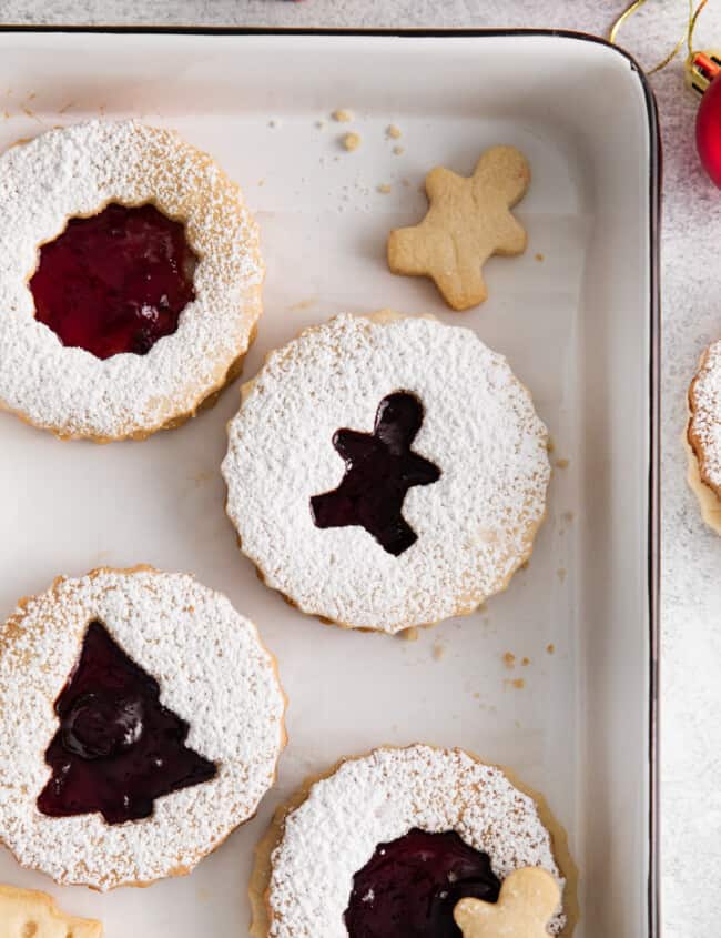 linzer cookies with christmas shapes