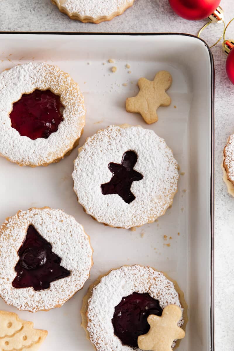 linzer cookies with christmas shapes