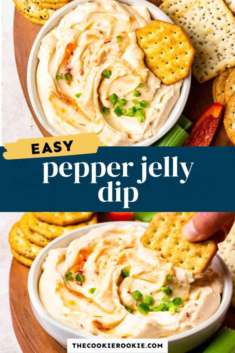Pepper jelly dip served with crackers.