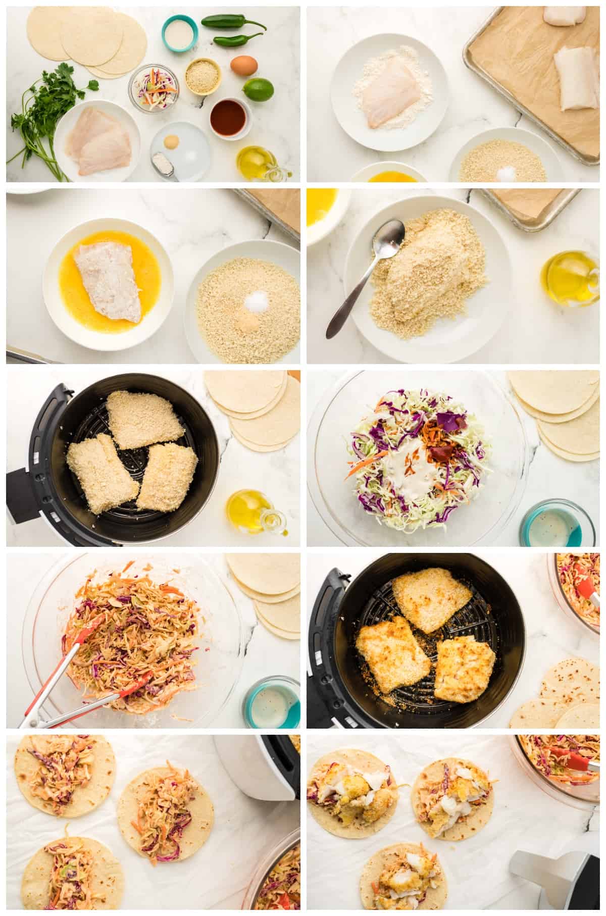 step by step photos for how to make fish tacos in the air fryer