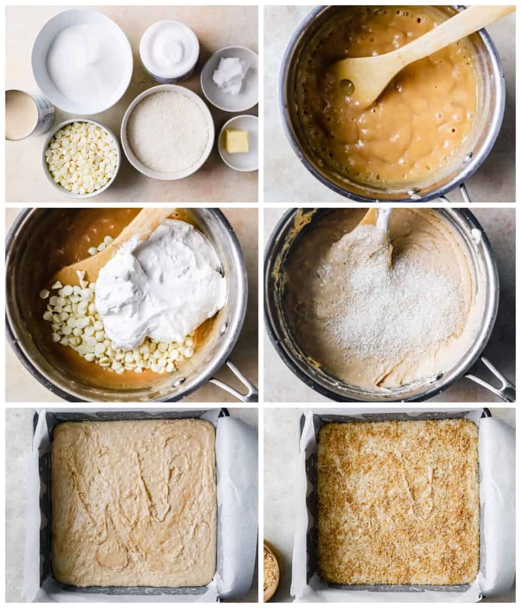 step by step photos for how to make coconut fudge.