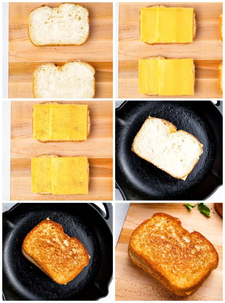 step by step photos for how to make grilled cheese.