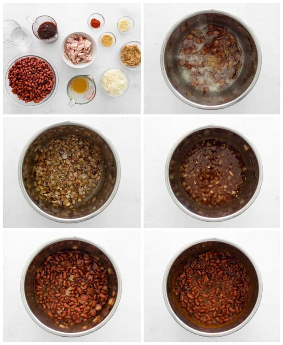 step by step photos for how to make instant pot bbq baked beans.