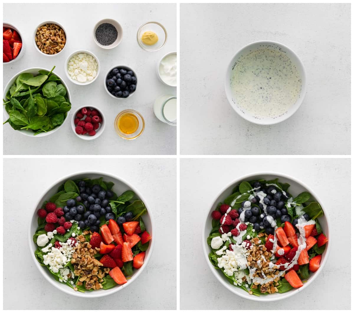step by step photos for how to make spinach berry salad with creamy poppy seed dressing