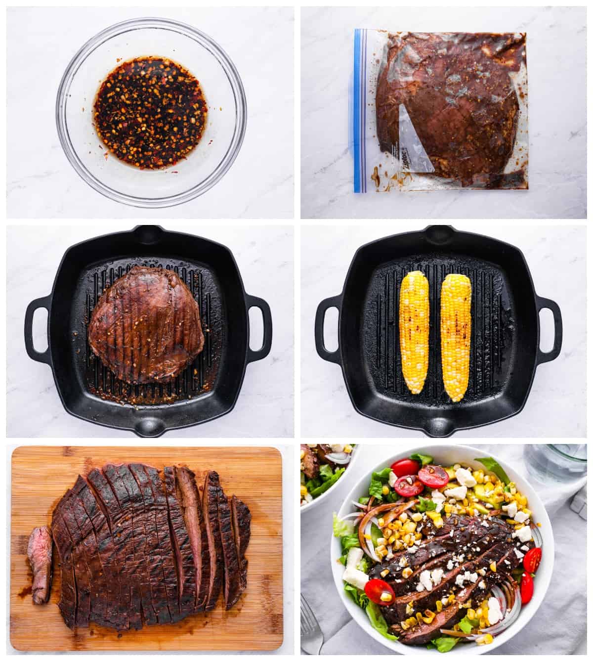 step by step photos for how to make grilled steak salad.