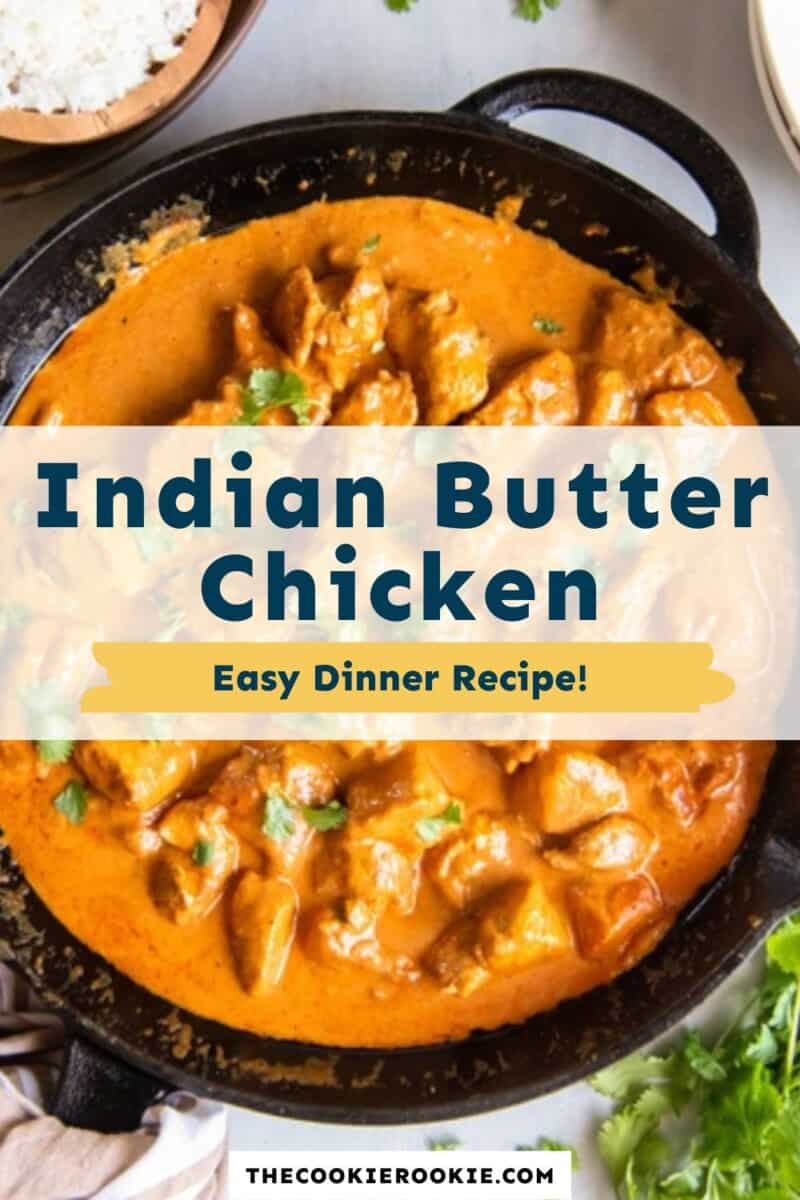 Indian butter chicken cooked in a skillet.