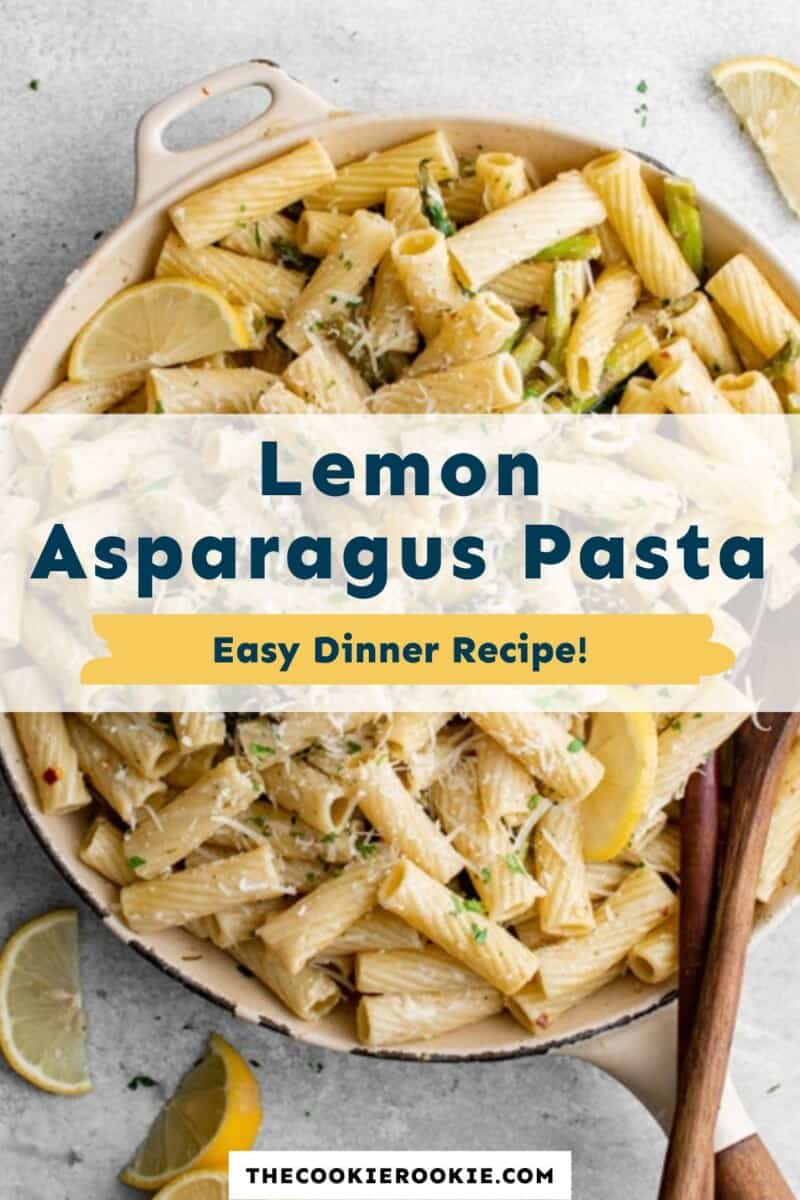Lemon Asparagus Pasta dish cooked in skillet.