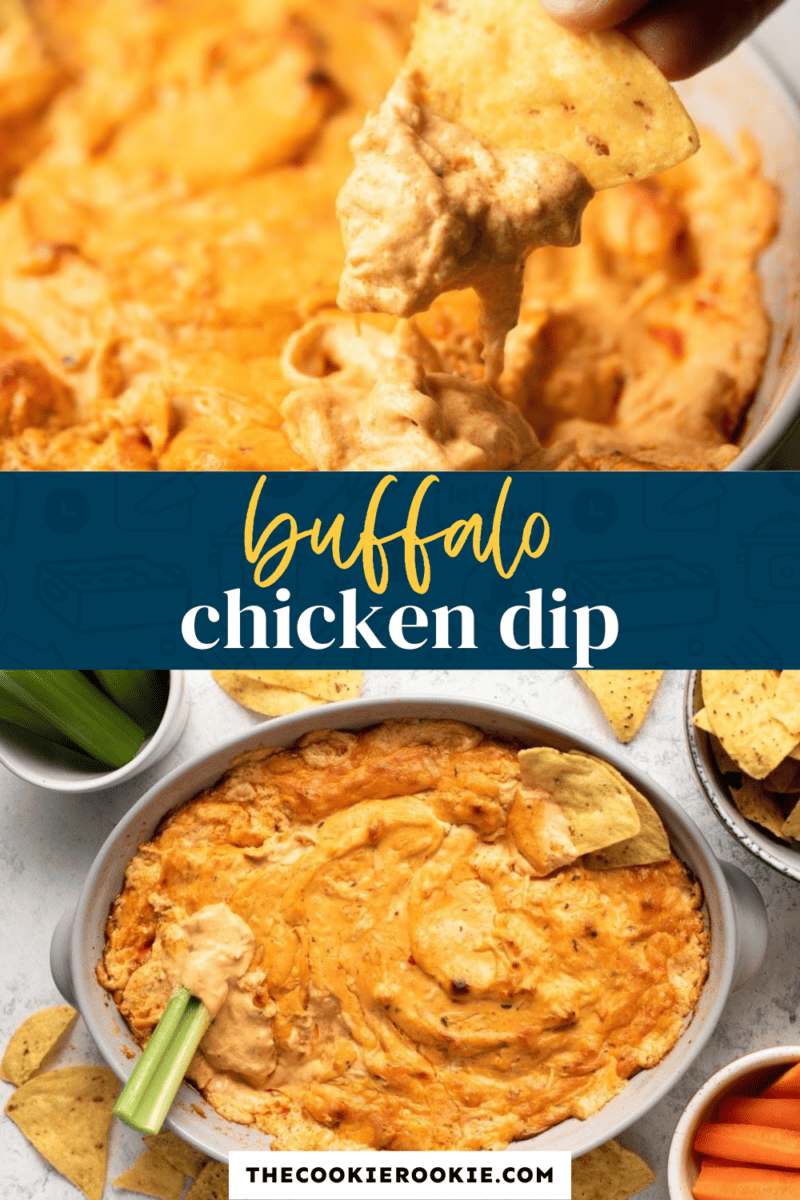 Buffalo chicken dip served alongside tortilla chips.