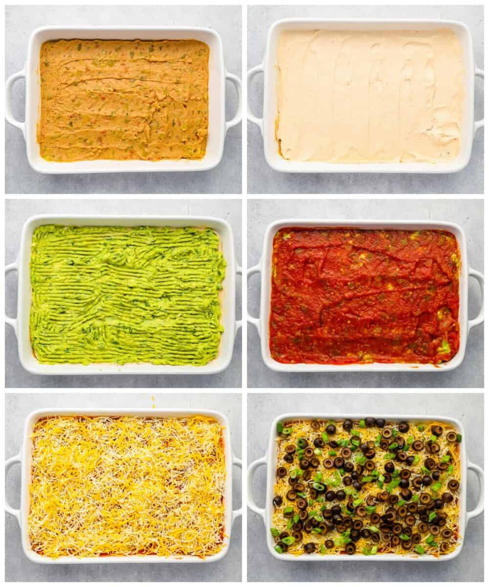 step by step photos for how to make 7 layer dip.