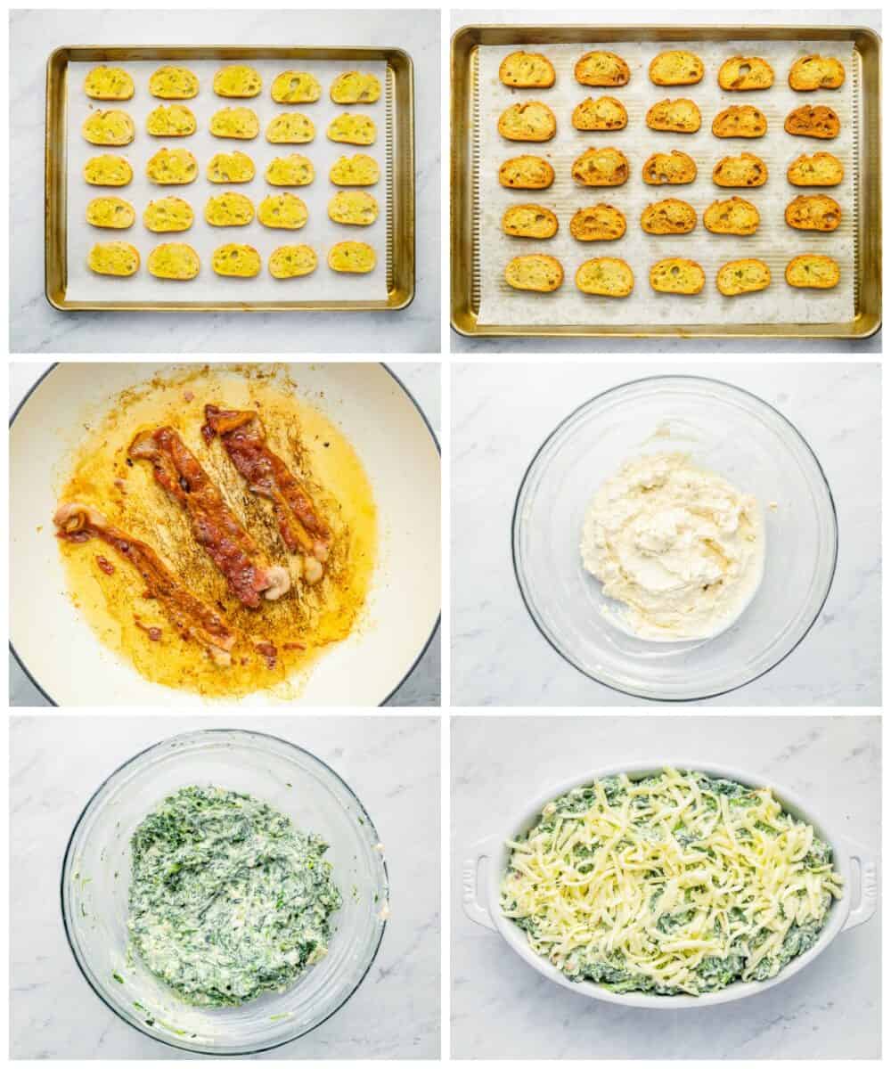 step by step photos for how to make bacon spinach dip.