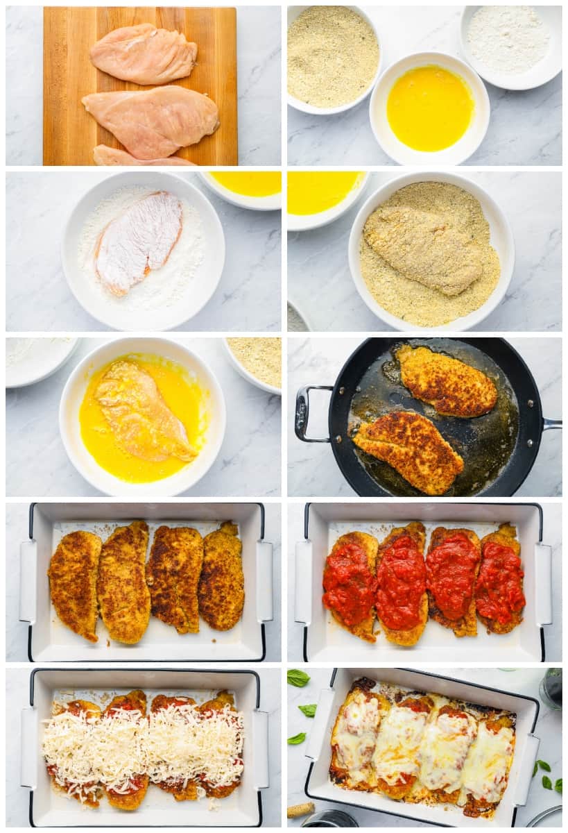 step by step photos for how to make chicken parmesan.