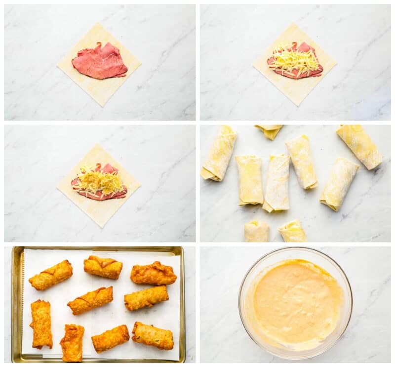 step by step photos for how to make reuben eggrolls.
