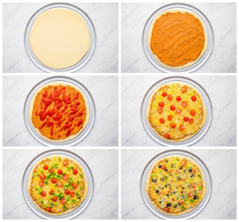 step by step photos for how to make taco pizza.