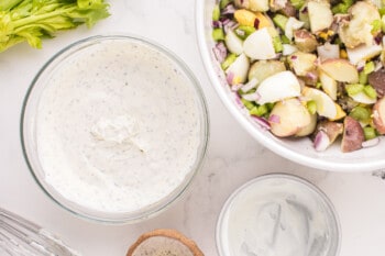 ranch dressing mixture for ranch potato salad in a glass bowl.
