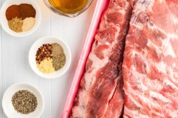 overhead view of ingredients for smoked ribs.