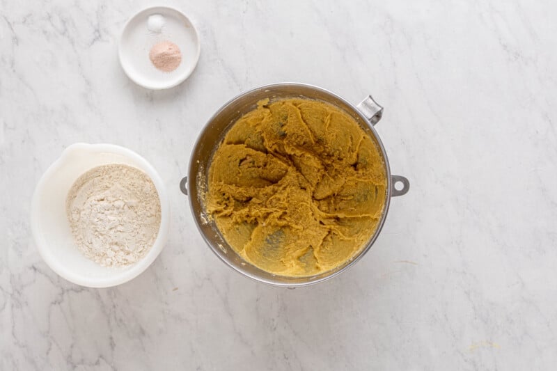 wet ingredients for smores bars in a stainless mixing bowl.