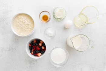 overhead view of ingredients for wildberry muffins.