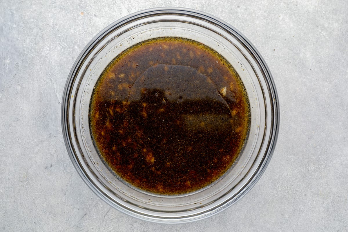 Carne asada marinade in a glass bowl.