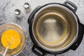 overhead view of melted butter in an instant pot.