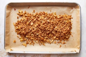 toasted topping for instant pot green bean casserole on a baking sheet.