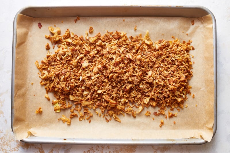 toasted topping for instant pot green bean casserole on a baking sheet.