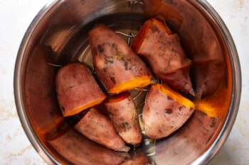 halved sweet potatoes in an instant pot.