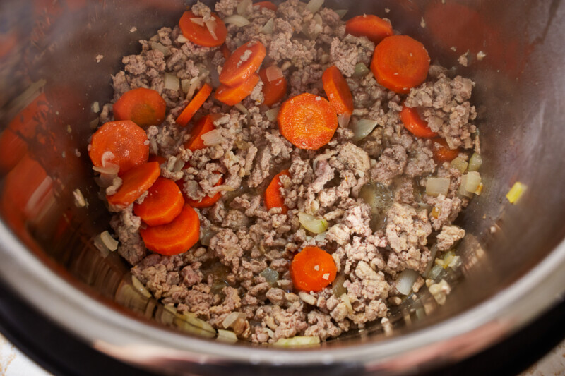 cooked turkey and carrots in an instant pot.