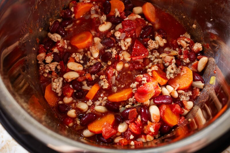 ingredients for instant pot turkey chili in an instant pot.