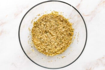 breadcrumbs mixture for mozzarella stuffed meatloaf in a glass bowl.