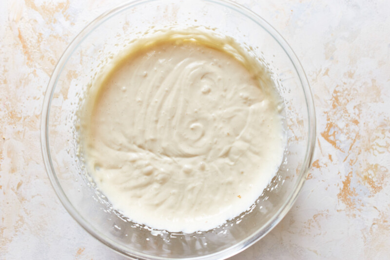 no bake cheesecake cup filling in a glass bowl.