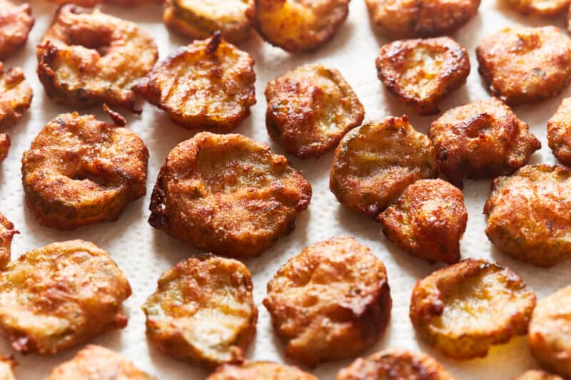 ranch fried pickles on parchment.