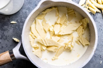 white chocolate and cream in a saucepan.