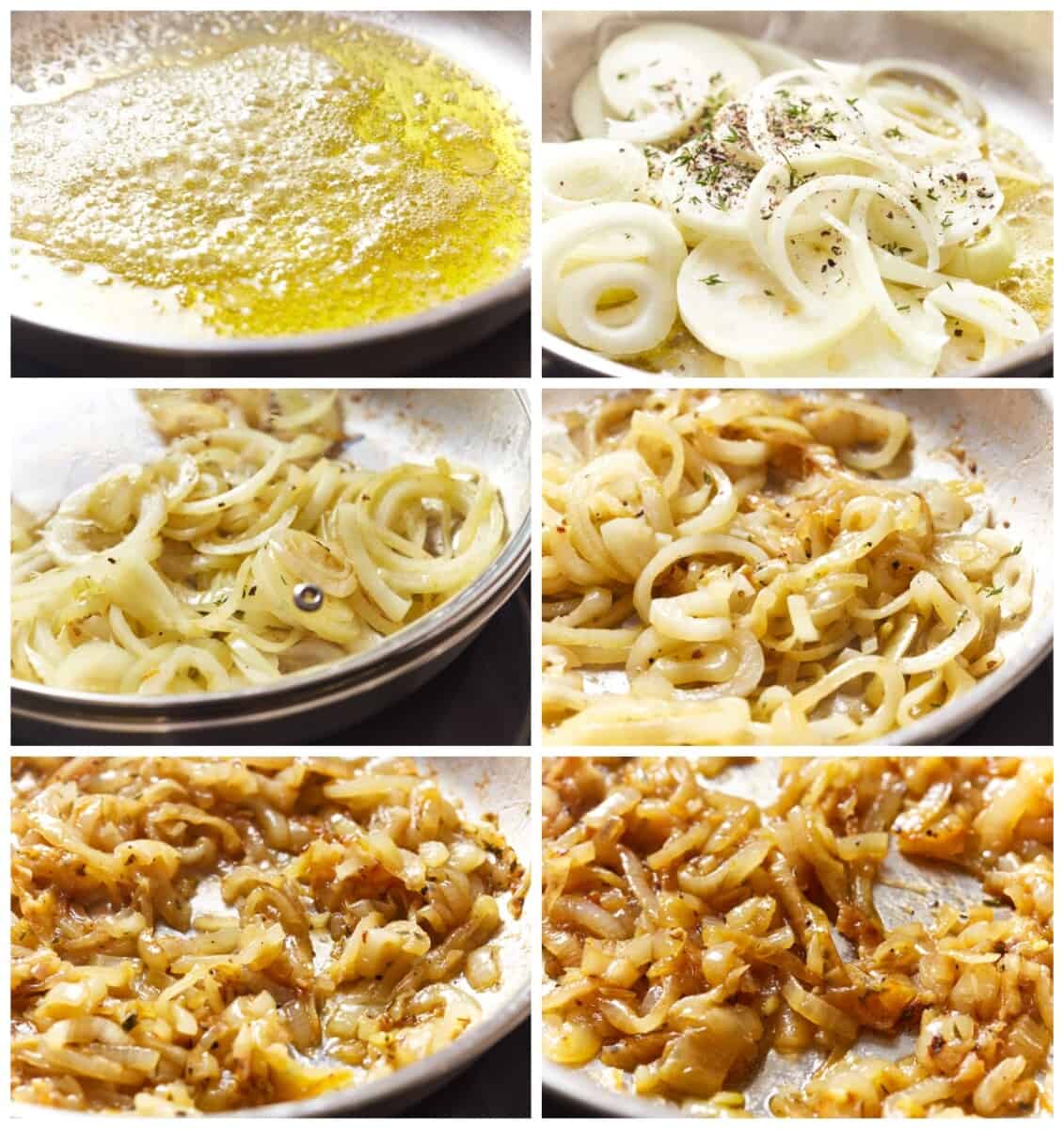 step by step photos for how to make caramelized onions.