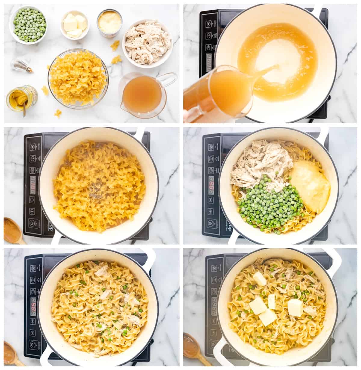 step by step photos for how to make old-fashioned chicken and noodles.