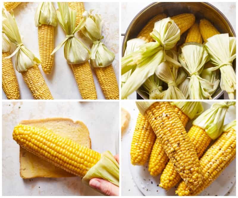step by step photos for how to make corn on the cob.