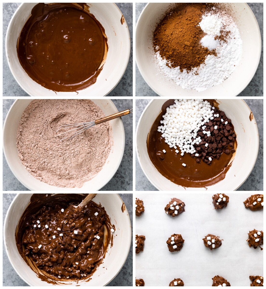 step by step photos for how to make flourless hot chocolate cookies.