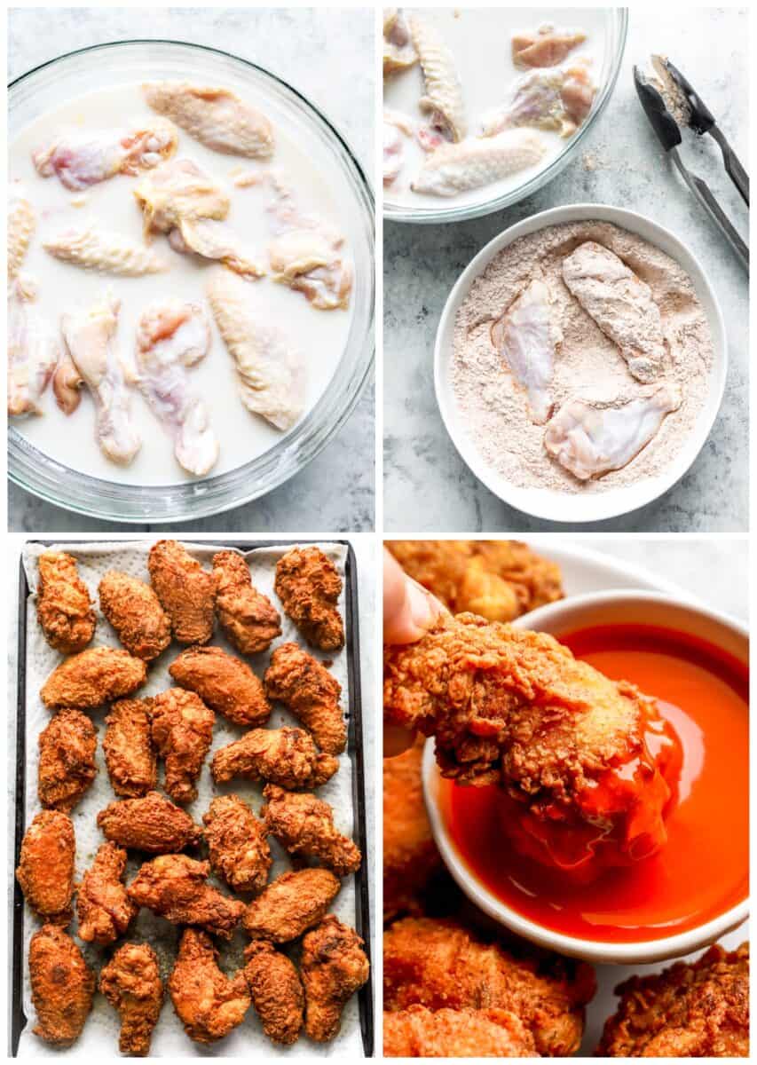 step by step photos for how to make fried chicken wings.