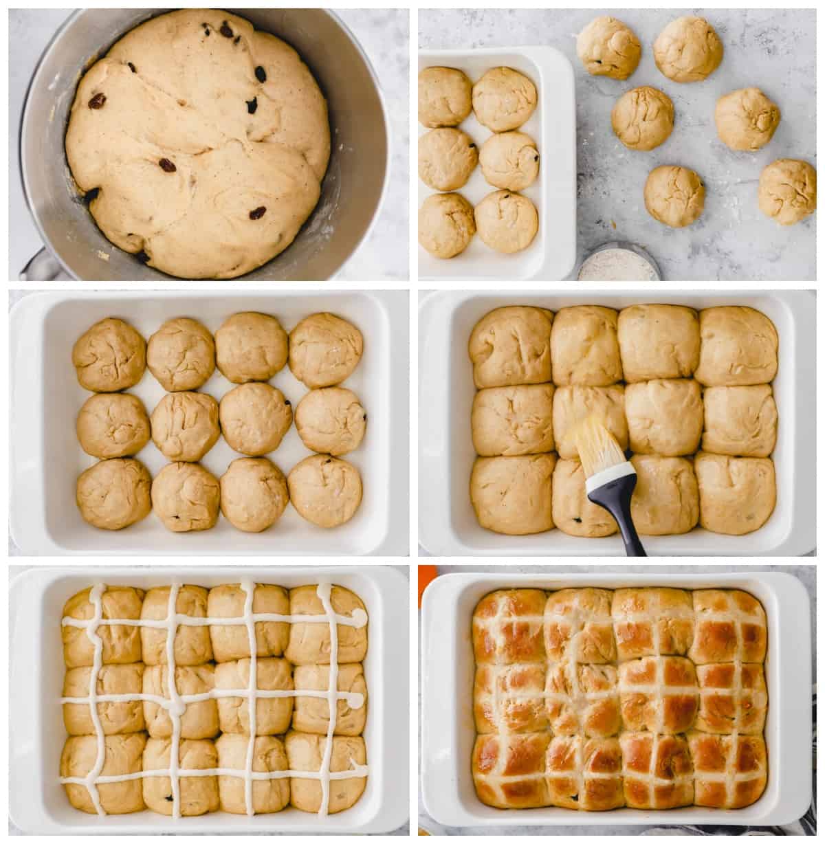 steg för steg bilder för hur man gör varma korsbullar.