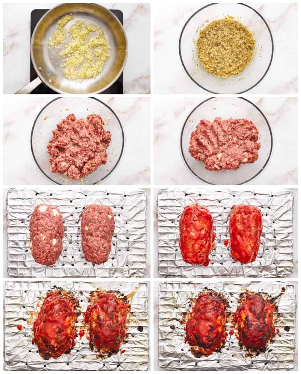 step by step photos for how to make mozzarella stuffed meatloaf.