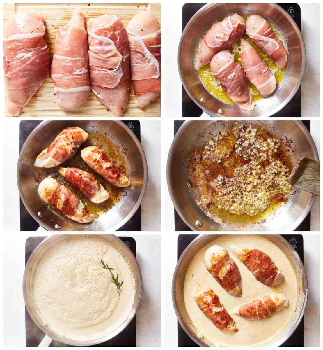 step by step photos for how to make prosciutto wrapped chicken.