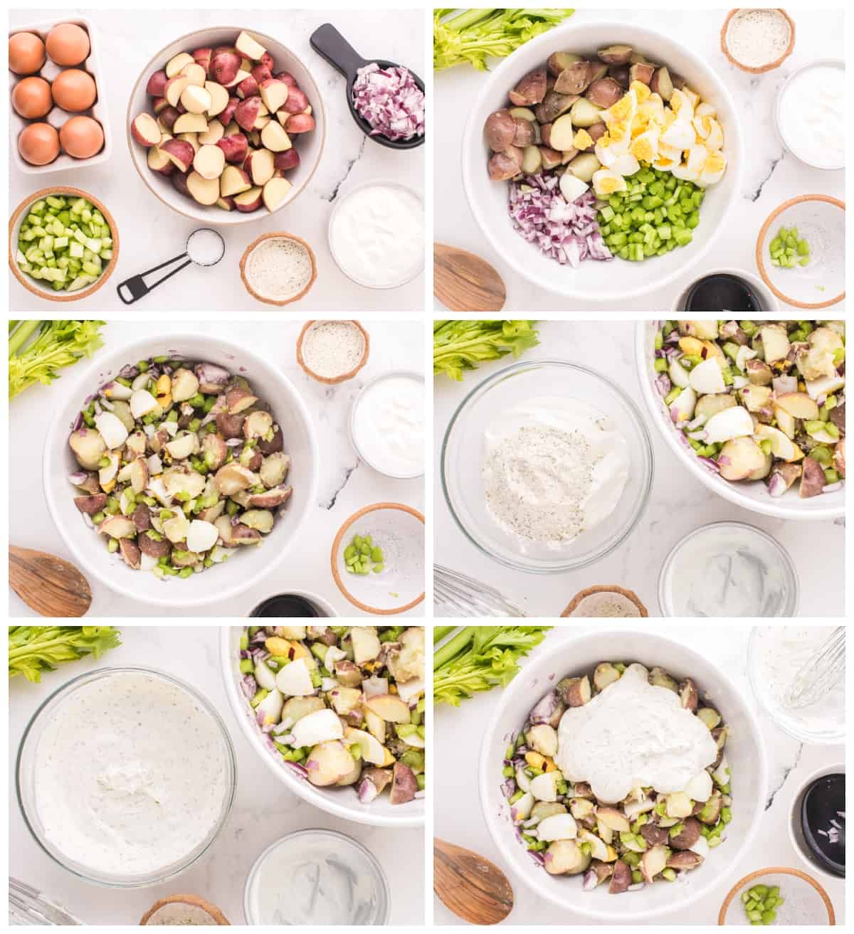 step by step photos for how to make ranch potato salad.