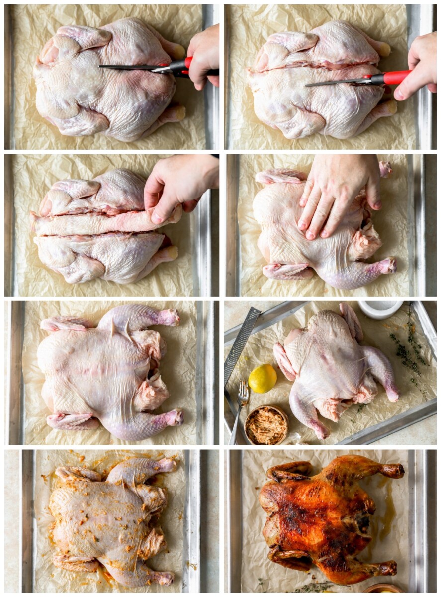 step by step photos for how to make spatchcock chicken.