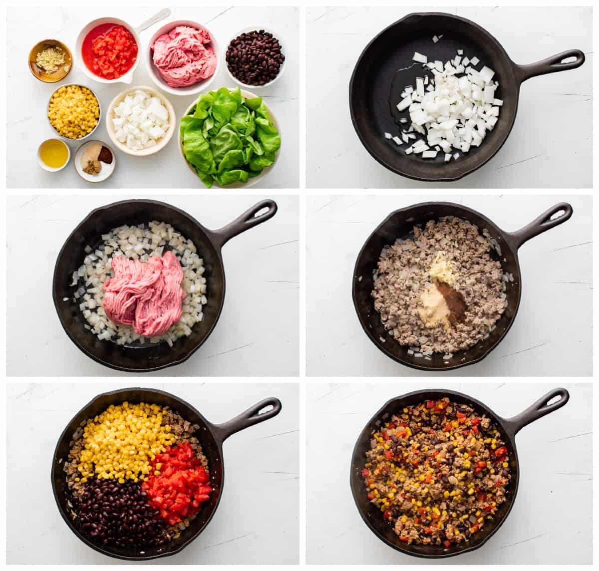 step by step photos for how to make taco lettuce wraps with ground turkey