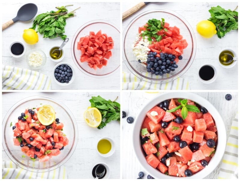 step by step photos for how to make watermelon salad.