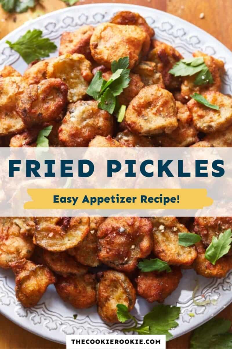 fried pickles on a plate with the text fried pickles easy appetizer recipe.