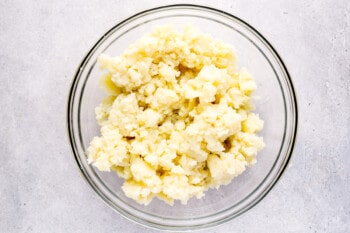 food processed potatoes in a glass bowl.