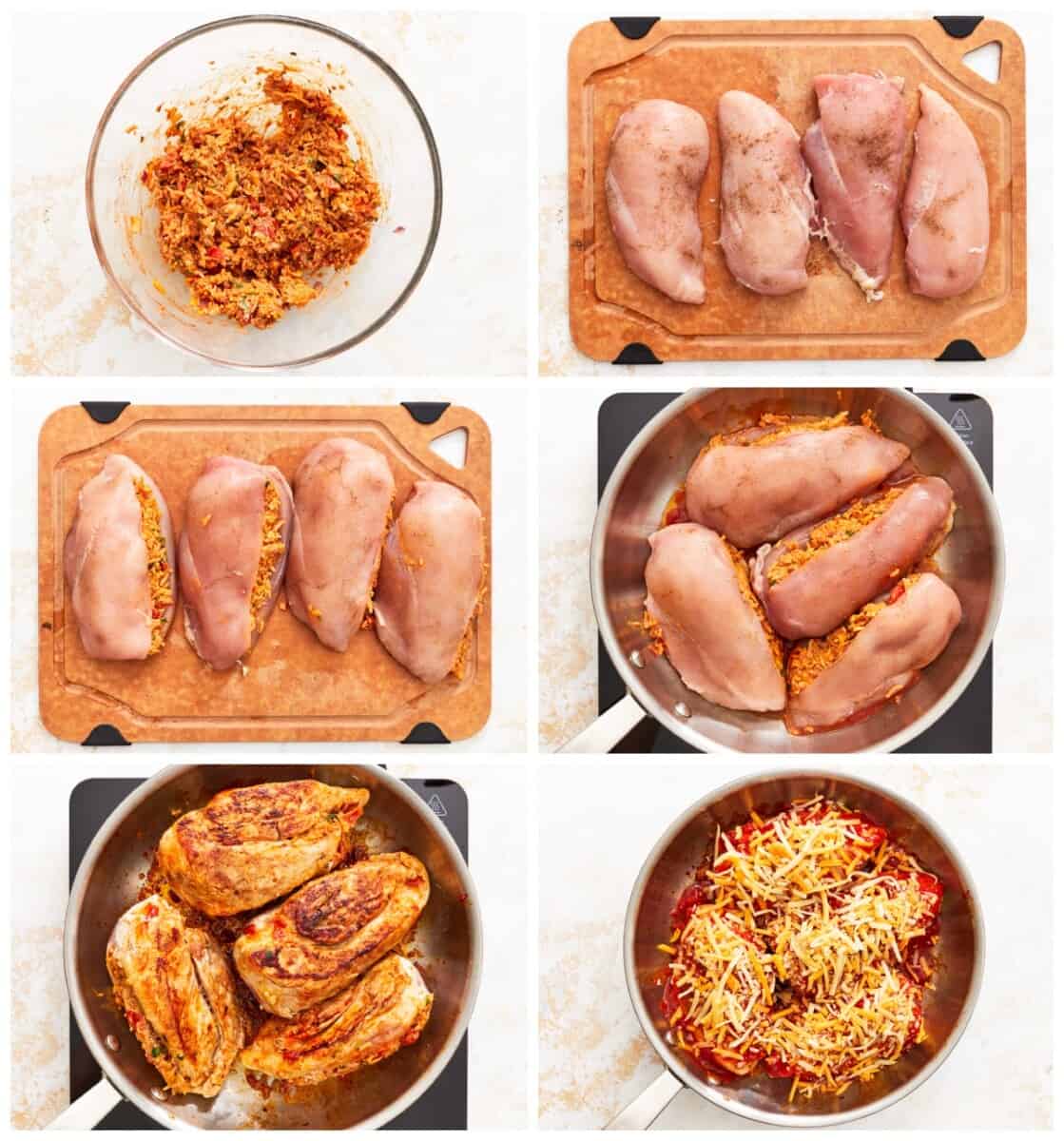 step by step photos for how to make enchilada stuffed chicken breasts.