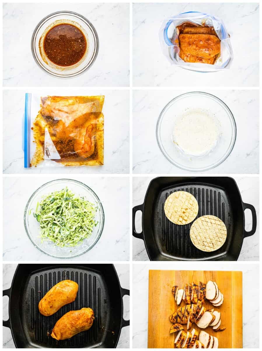 step by step photos for how to make grilled chicken tacos.