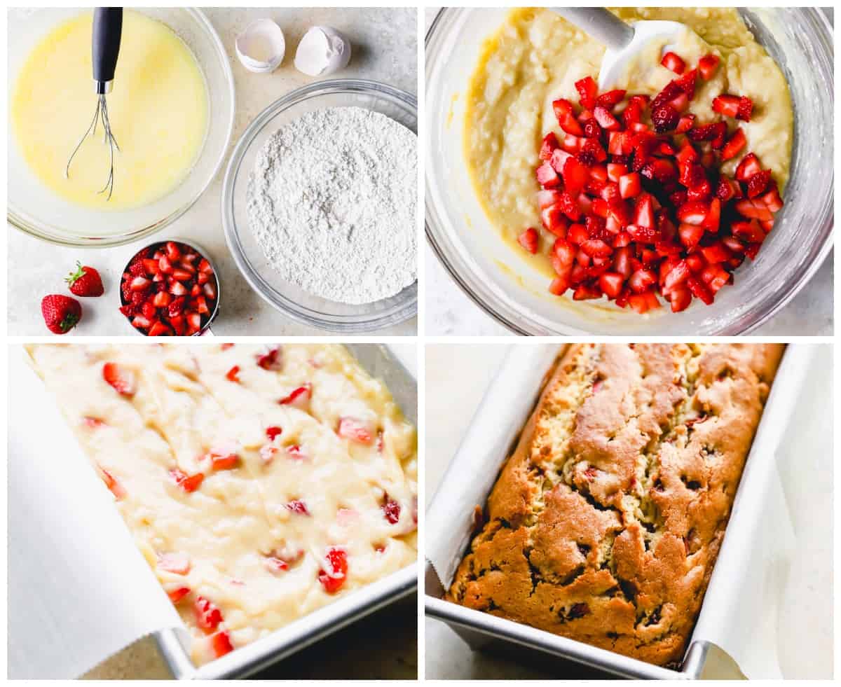 step by step photos for how to make strawberry quick bread.